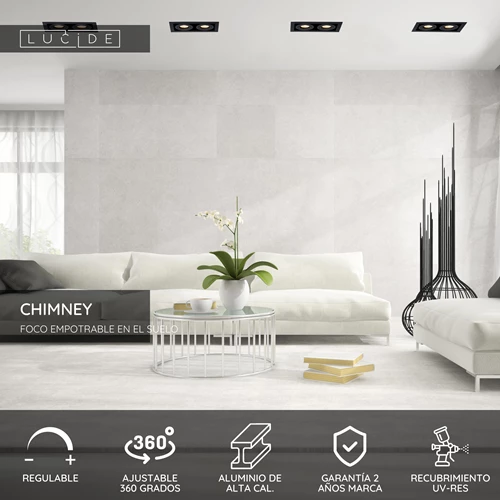 Lucide CHIMNEY - Foco empotrable en el suelo - 2xGU10 - Negro - USP
